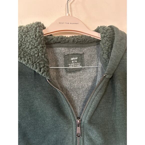 $60 Aerie Cotton Blend Fleece Zip Up Sweatshirt Hoodie Sze Medium Sage Green NWT - Picture 2 of 13